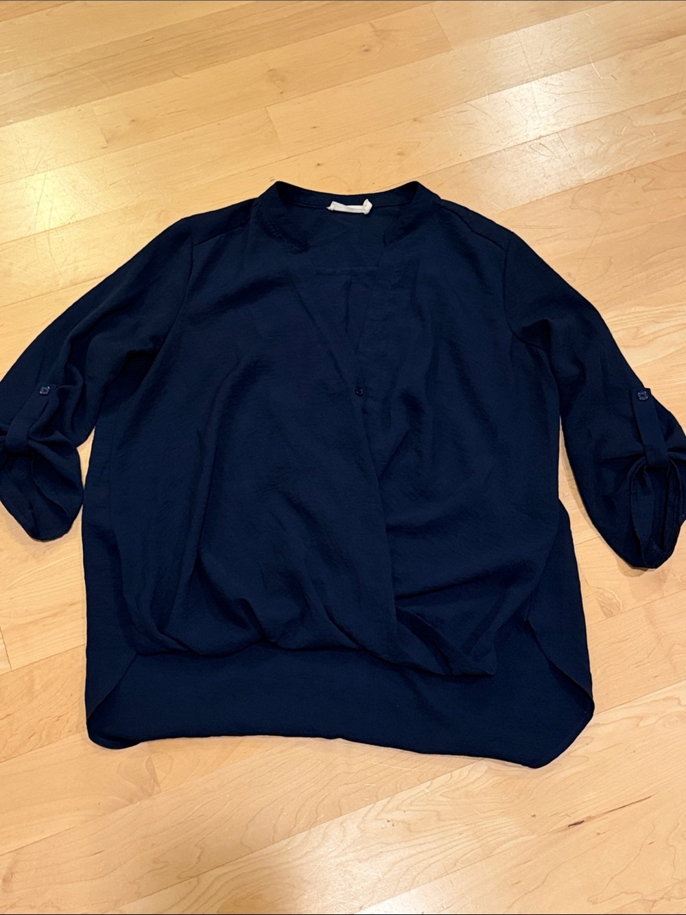 Lush Navy Draped Front Blouse